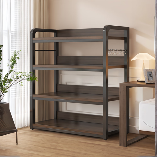 Bookshelf floor-standing storage rack bedroom wall multi-layer book storage rack office shelf simple desk side shelf 3-layer North American black walnut 64*40*89cm