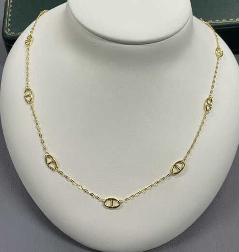 Libiao S925 silver Seiko version k gold craft pendant necklace three-color gold twist chain gold pineapple bead necklace collection gold pig nose chain 50cm long