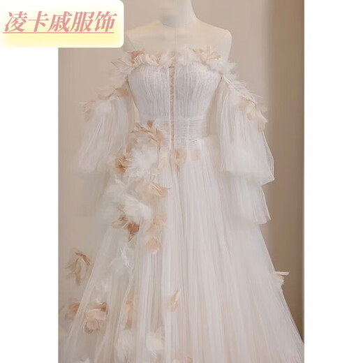 Lingka Qi one-shoulder French light wedding dress 2024 new forest style little man going out main yarn fugitive princess feeling main picture style 2XL
