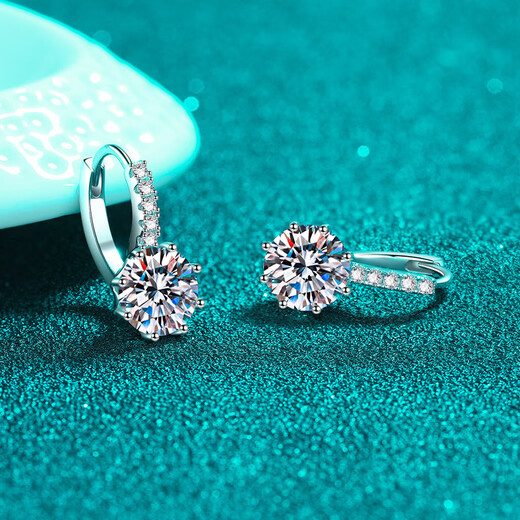 Century-old Fenxiang PT950 platinum moissanite earrings for women, simple and elegant six-claw earrings, earrings, earrings for girls, 2 carat pair