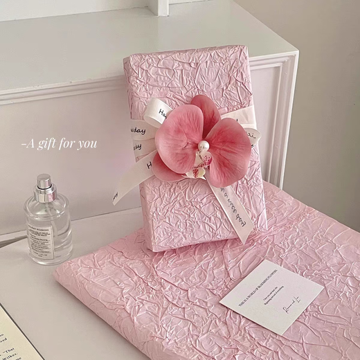 Girly Heart Pink Series Stone Grained Paper Floral Wrapping Paper, Gift for Girlfriend, Holiday Gift Paper, Cute and High-Quality 1 Piece of Light Pink Stone Grained Paper + Pink Phalaenopsis (Free 1 Meter Ribbon, Double-sided Tape)
