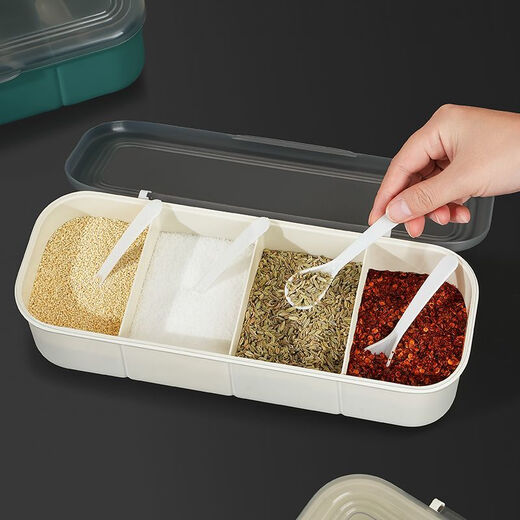 Fat Donglai seasoning box in one multi-compartment kitchen salt shaker combination set household seasoning bottle jar with spoon white four compartments in one free spoon