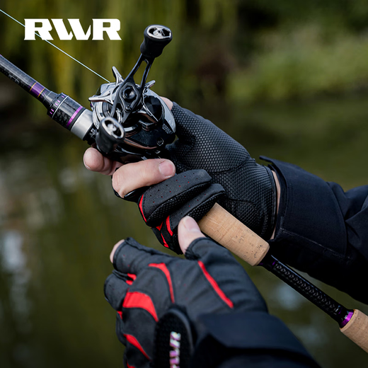 RVVR Outdoor Fishing Gloves Men's Wear-Resistant Non-Slip Breathable Three-Finger Lure Gloves Fiery Red M