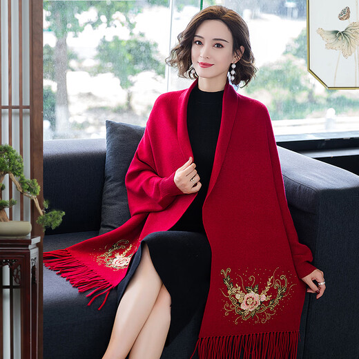 Utuo with shawl Xi grandma's clothing embroidery mother with cheongsam with cloak wedding dress sleeves in autumn and winter warm outerwear 16869 big red