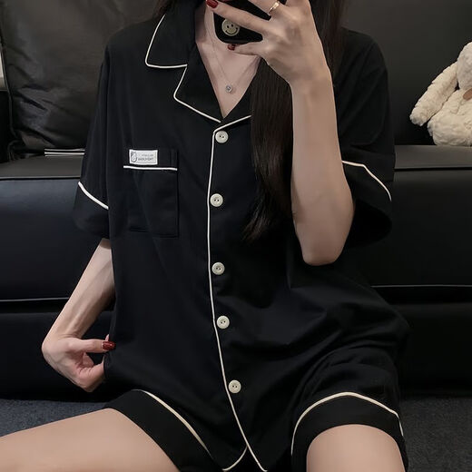 莫代尔韩版简约纯色棉睡衣女短袖短裤夏季两件套宿舍可外穿家居服套装 9905#深灰色 M 80-100斤