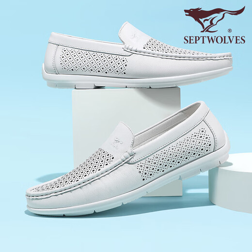 Siete zapatos de cuero genuino de cuero de siete lobos de cuero para hombres, zapatos de cuero casuales de cuero para hombres, verano, transpirable 2025 blanco 9925 41
