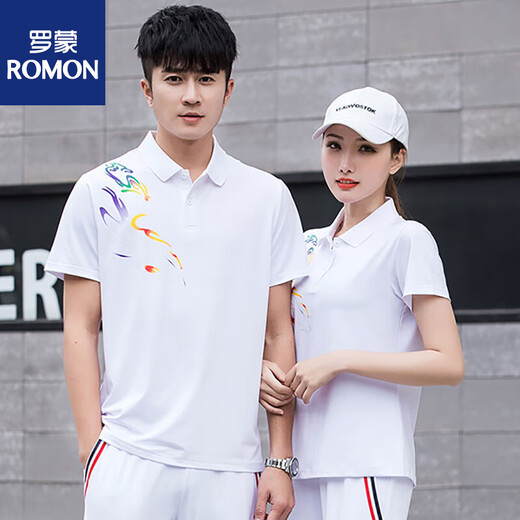 罗蒙夏季情侣短袖t恤男女透气速干衣POLO衫运动套装定制印logo工作服 9215红色套装(T恤+白长裤) L 男