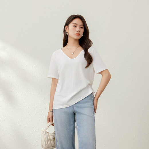 
Fiber Show [Simple V-neck Soft and Skin-friendly and Slim T-shirt] Large Size Women's Fat mm2025 Summer New Style 1473 Beige 6XL