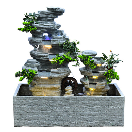 Tiantongtai Floor Wurping Fließender Wasserfischteich Zirkulation Wasserfall Wasserfall Fengshui Rad Ornamente im Freien im Außen Hof Wohnzimmer Fortune -Dekoration Landschaft 5052 Fischteich + 5010 erhöhte Berge