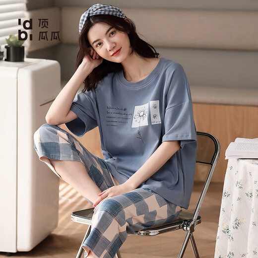 都市丽人2025年新款睡衣女夏季纯棉短袖两件套夏天条纹家居服 yzt9853 M  女款建议80100斤