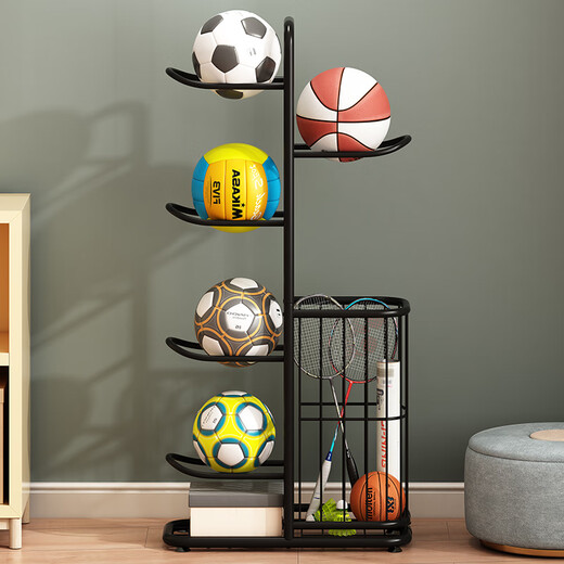 Wojia basketball rack storage rack home ball storage rack children's indoor floor-standing football volleyball storage basket black