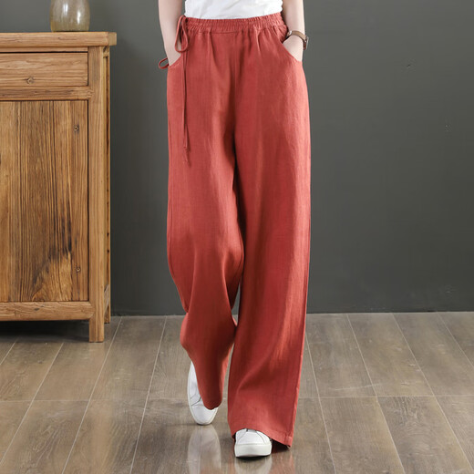 Jiaobifu 2025 summer silk linen wide-leg pants cotton linen slimming straight pants Guangzhou thirteen-row cotton linen wide-leg pants women's summer purple lace-up style 9793 M Recommended 100 to 115 Jin [Jin equals 0.5 kg]