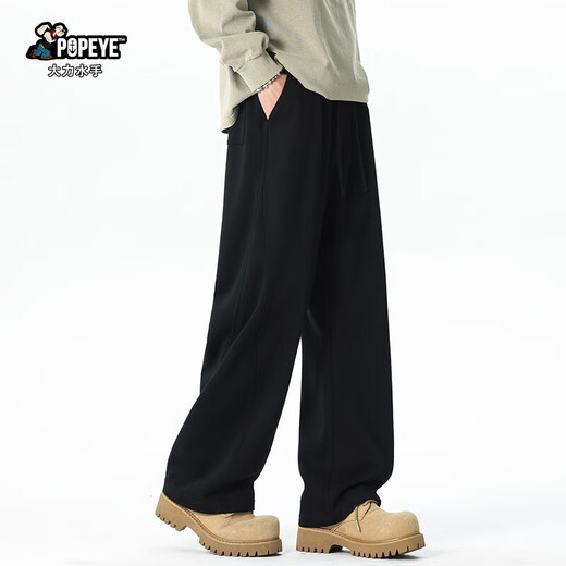 Popeye American Scimitar Casual Pants Men's Autumn Style Velvet Thickened Straight Wide Leg Long Pants DK21 Black 2XL