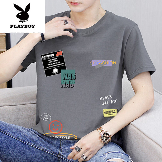 花花公子（PLAYBOY）棉短袖t恤男夏季青少年初中学生体恤男生休闲印花半袖上衣新品 9902黄色 3XL (约155-170斤可穿)
