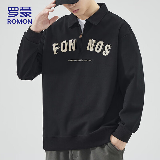 ROMON sweatshirt men's spring and autumn casual heavy lapel jacket men's loose long-sleeved top black XL