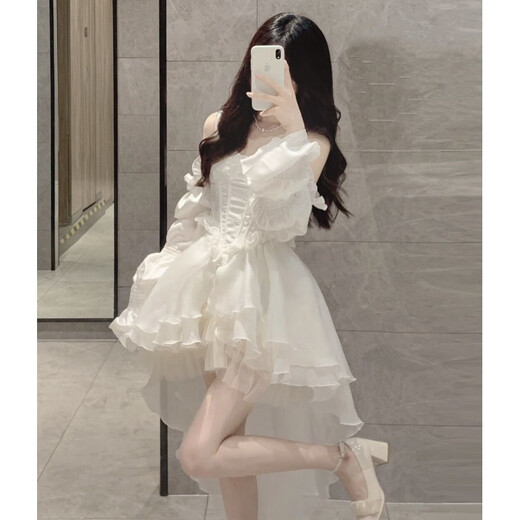 ACJK high-end light luxury birthday dress niche trailing tube top princess tutu skirt French super fairy temperament dress picture color S