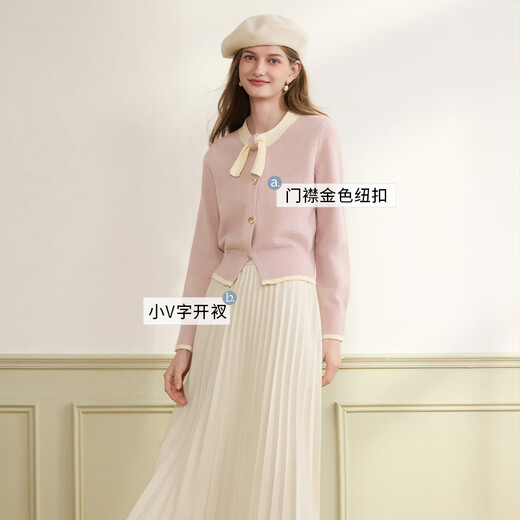 Xiangying Xiaoxiangfeng round neck knitted cardigan for women 2025 winter new style bow miu purple sweater jacket purple S