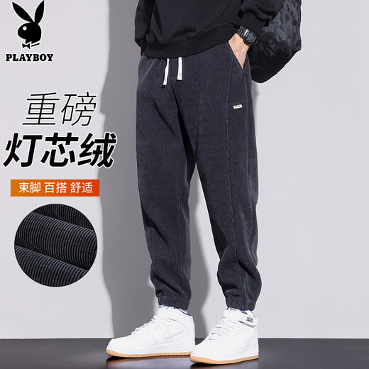 Playboy (PLAYBOY) pants men's corduroy casual pants men's autumn and winter sports heavyweight sweatpants warm loose leggings trousers