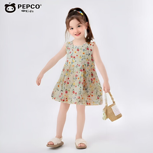 Schwein Banner Girl Sommer Dünnes Kleid Kinder loser ärmellose Weste Rock Baby Blumen lässige Langrock Tinte Blume 140 cm