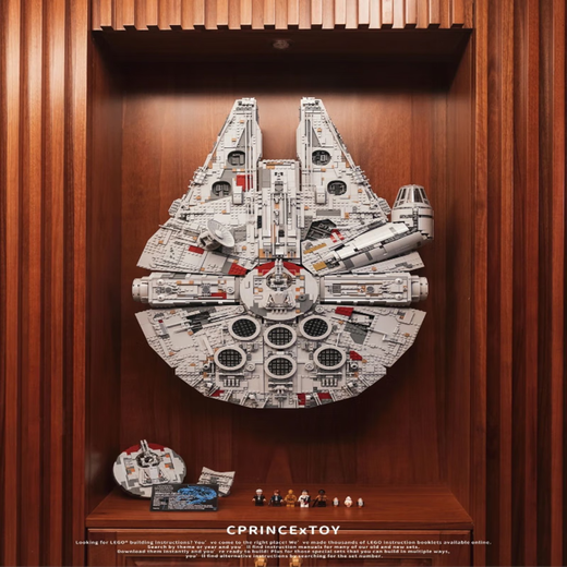 Leopard Planet Jouet assemblé Vaisseau spatial de combat Haute difficulté Modèle énorme 10 000 particules Version garçon Faucon Millenium + Lumière télécommandée + Exposition inclinée