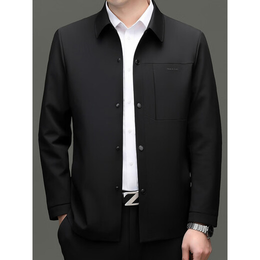 Lilan Men's Spring and Autumn Fashion Jacket Men's Middle-aged Dad's Executive Jacket Solid Color Lapel Anti-Wrinkle High-end Jacket Black 2XL 185/100