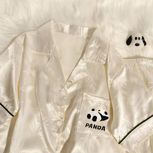 TTPMER感熊猫冰丝睡衣女夏季薄款短袖2025开衫可爱家居服套装 #YX-9227波点 M 【75-95斤】