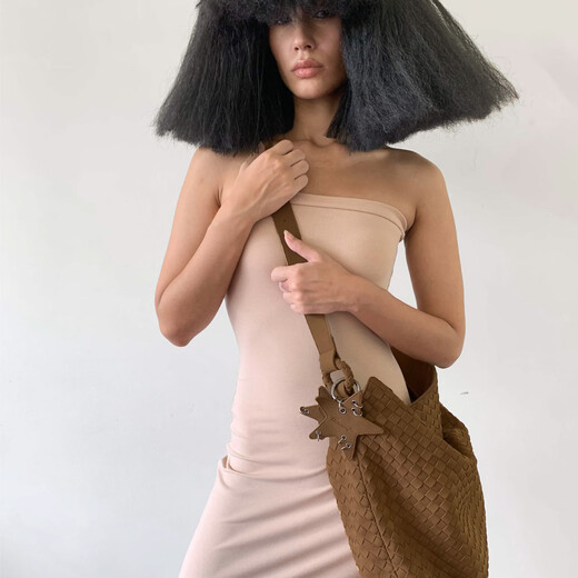 ECODAY大号麂皮编织包托特包女单肩斜挎大容量hobo女包情人节礼物 焦糖色
