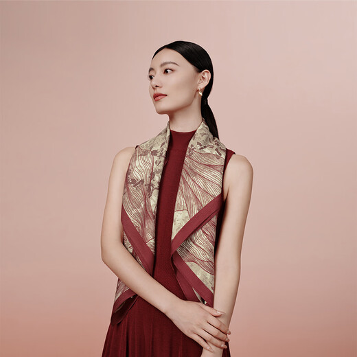 Wanshili double-sided printed silk wool scarf 2025 new style as a birthday gift for mothers and elders, shawl outer wear-Jinyu Hui