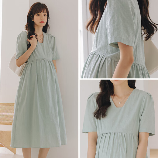 
Miduli maternity dress summer thin maternity skirt medium long large size loose maternity dress summer apricot L