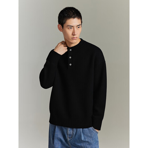 GXG Men's Henley Collar Simple Sweater Casual Commuting Sweater Black 175/L