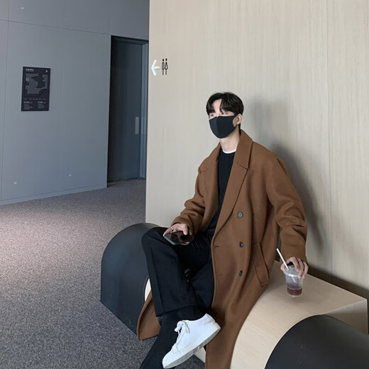 Woolen coat men's gray autumn and winter mid-length thickened loose knee-length windbreaker men's Korean style woolen suit jacket black cotton double-breasted SPK88 M 95-125Jin Jin equals 0.5 kg