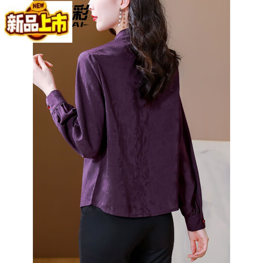 Chu Jing new Chinese style button-up long-sleeved shirt spring and autumn tops women's shirts 2025 new mother high-end chiffon shirt red M 80-100Jin Jin is equal to 0.5 kg