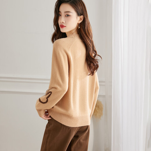 Shexi (Srcr) wool sweater women's fashion printed bottoming sweater spring and autumn 100% wool sweater thick