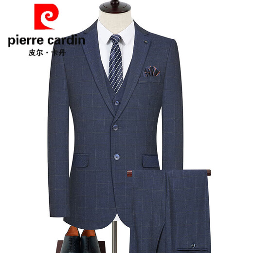 Pierre Cardin Wool Suit Men's 2025 Autumn and Winter New Middle-aged Men's High-end Business Casual Formal Wedding Suit 2601 Gray Stripe Two Buttons Bilateral Slits XL (180) - Recommended weight 145-165 Jin Jin equals 0.5 kg