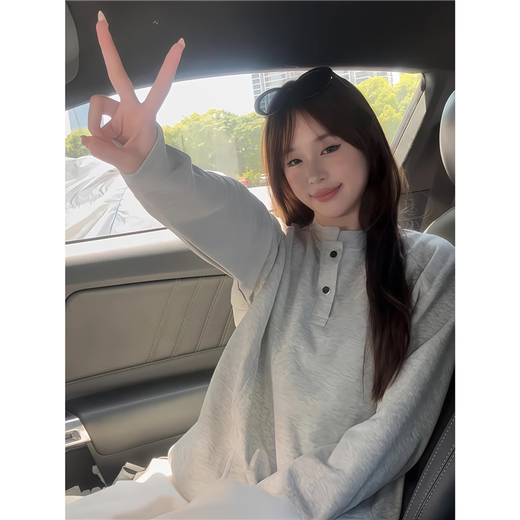 Jufeng light gray American Henry collar sweatshirt men's spring and autumn high-end polo shirt long-sleeved T-shirt with base layer light gray fabric upgrade 90% of buyers choose 3XL