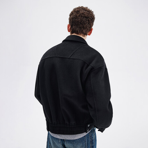 Navigare Italian small sailing short woolen jacket men's 2025 autumn and winter new wool wide lapel jacket dark night black M