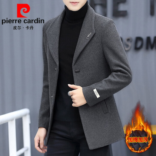 Pierre Cardin light luxury high-end spring and autumn woolen woolen coat men's thickened suit Korean style trendy men's short windbreaker mature gray cotton thickened 2XL