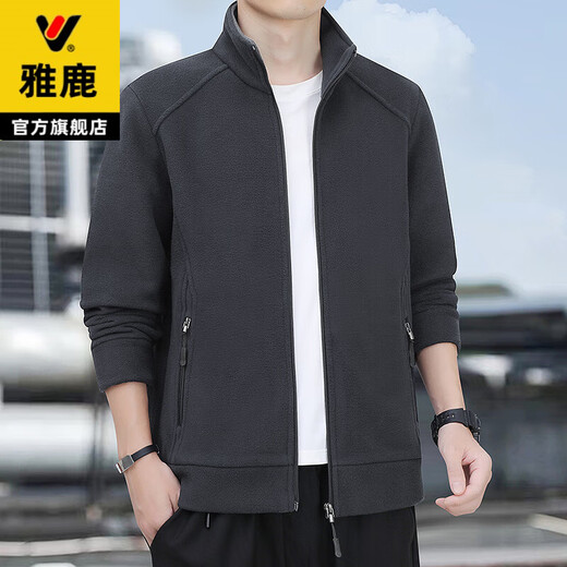 Yalu autumn and winter polar fleece jacket men's double-sided fleece jacket middle-aged and elderly dad's thickened warm stand-up collar fleece top 935 bean green regular XL recommended 120Jin Jin equals 0.5kg -135Jin Jin equals 0.5kg