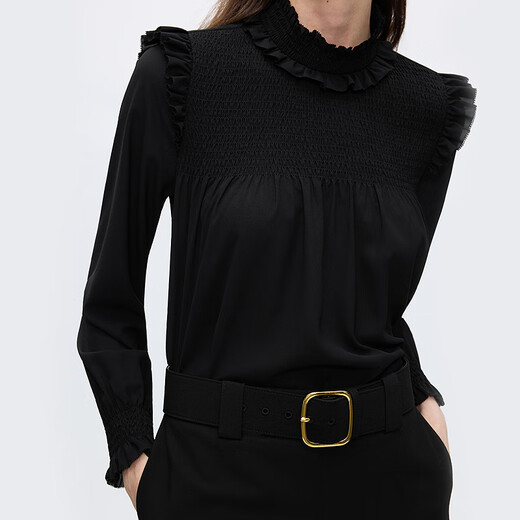 Langzi retro palace style fungus-edged shirt design commuting fashion top 2025 winter new style black 2 M