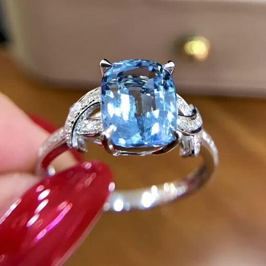 HEEKAIYI Santa Maria aquamarine ring for women 18k gold diamond ring Chinese Valentine's Day birthday gift for wife Selected 2.35 carats/Santa Maria color
