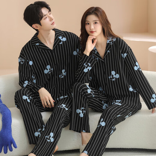 Yimanan pure cotton couple pajamas men's spring and autumn lapel cardigan cartoon cute can be worn outside loose casual women's home clothes K6K868 2XL men's style