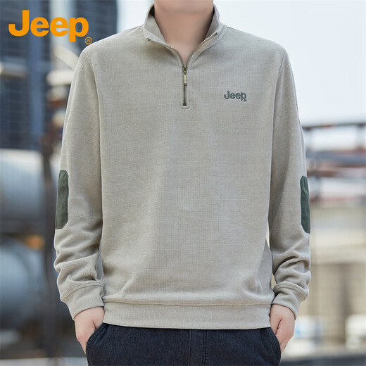 Jeep (JEEP) sweatshirt men's autumn and winter stand-up collar zipper loose long-sleeved T-shirt men's casual sportswear men's clothing apricot XL