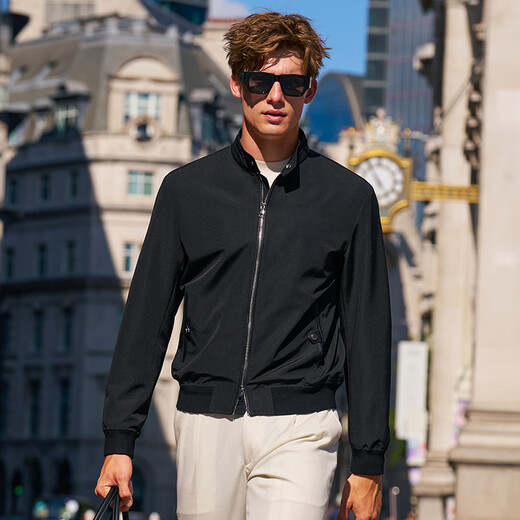 Mr. Bu's Versatile Stand Collar Spliced Jacket Men's 2025 Autumn and Winter New Casual Solid Color Jacket Men's PT16789 Piano Black L (175)