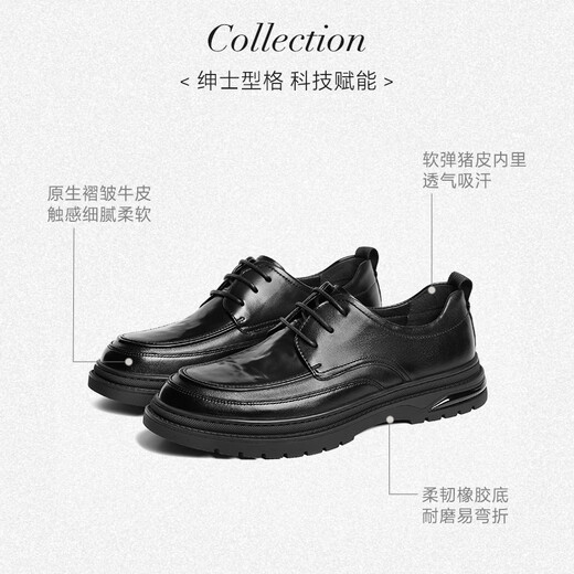 Belle Commuting Business Leather Shoes 2025 Men's Leather Pleated Height Casual Shoes A1373AM4 Black 2 40