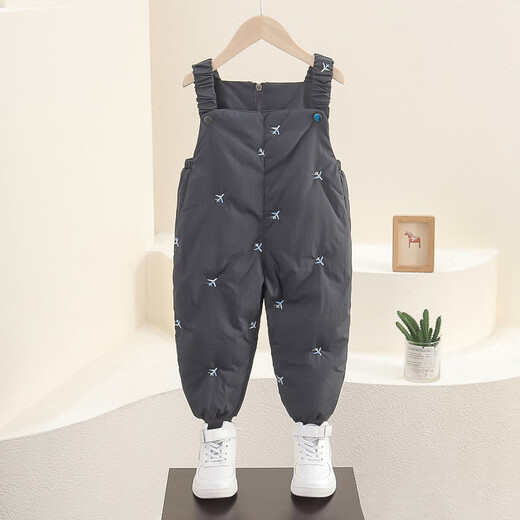 G.duck little yellow duck boys and girls winter white duck down down overalls pants for small and medium-sized children and babies thickened outdoor thermal pants dark gray 100 cm
