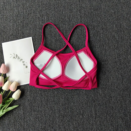 Cross-shoulder strap yoga bra for women with thin straps and beautiful back breathable quick-drying fitness sports bra training Pilates vest removable fantasy powder XL XL