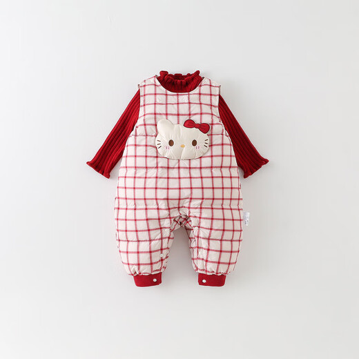 G.DUCKKIDS Little Yellow Duck Children's Clothing Down Overalls Infants and Toddlers Pants Baby Girl Winter Clothes Warm and Cold Plaid Jumpsuit Red 90 Size Recommendation 1~2 Years Old cm
