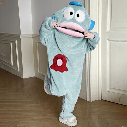 Manlinmu Ugly Fish One-piece Pajamas Ugly Fish Children's Cute Funny One-piece Pajamas Boys and Girls Autumn and Winter Thickened Coral Velvet Ugly 661 Ugly Fish Pajamas Children's S Children 140-150cm68-85