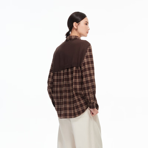 VEROMODA Hemd 2025 Winter neu kariert einfach abnehmbarer Strickschal Maillard Top Retro 325405013 Kampferrot plus Muster M