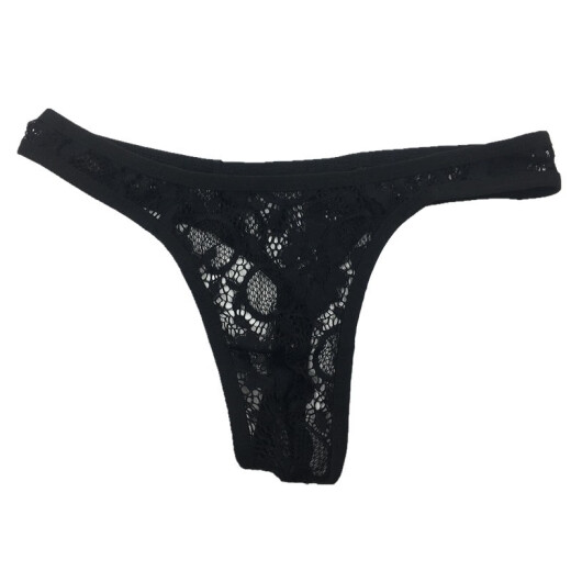 Premium Men's Sexy Underwear White Lace Pattern Transparent Briefs Black Temptation Briefs Bikini T-Pants Men's T-Pants One Size 160Jin [Jin is equal to 0.5kg] Inner Black